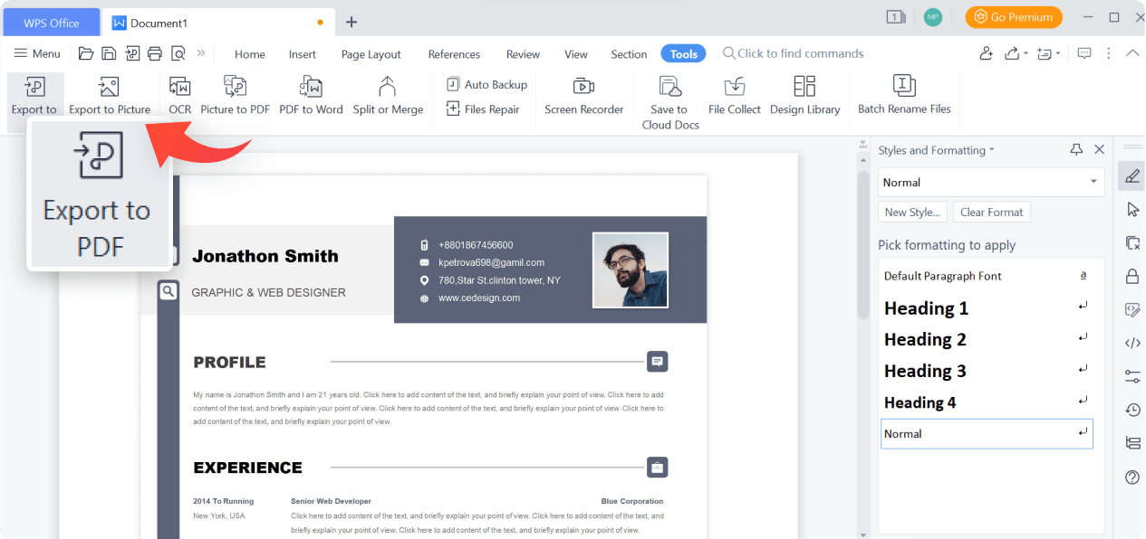 使用 WPS 寫入器將 Word 轉換為 PDF