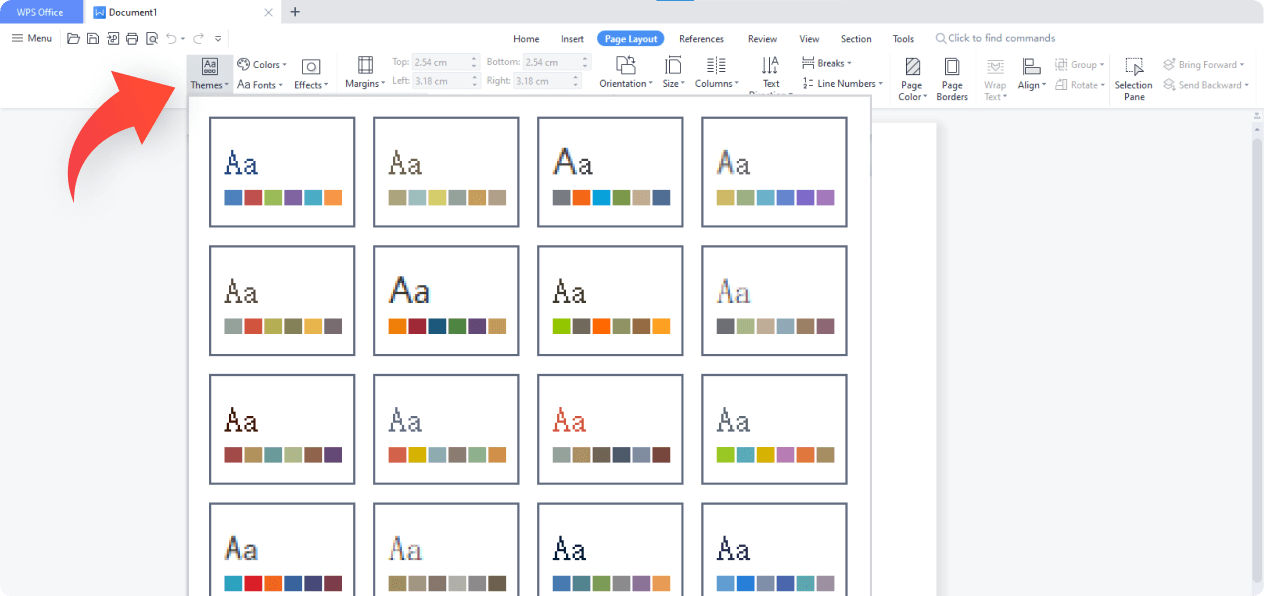 WPS 寫入器提供熱門的文字顏色