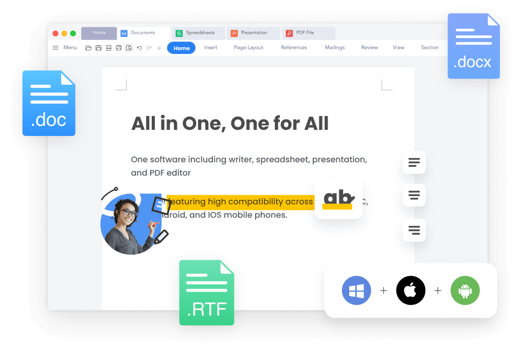 WPS 寫入器與 .DOC、.DOCX 檔案相容