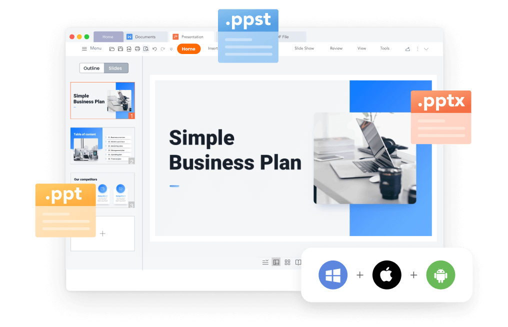 WPS 簡報與 .PPT、.PPTX 檔案相容